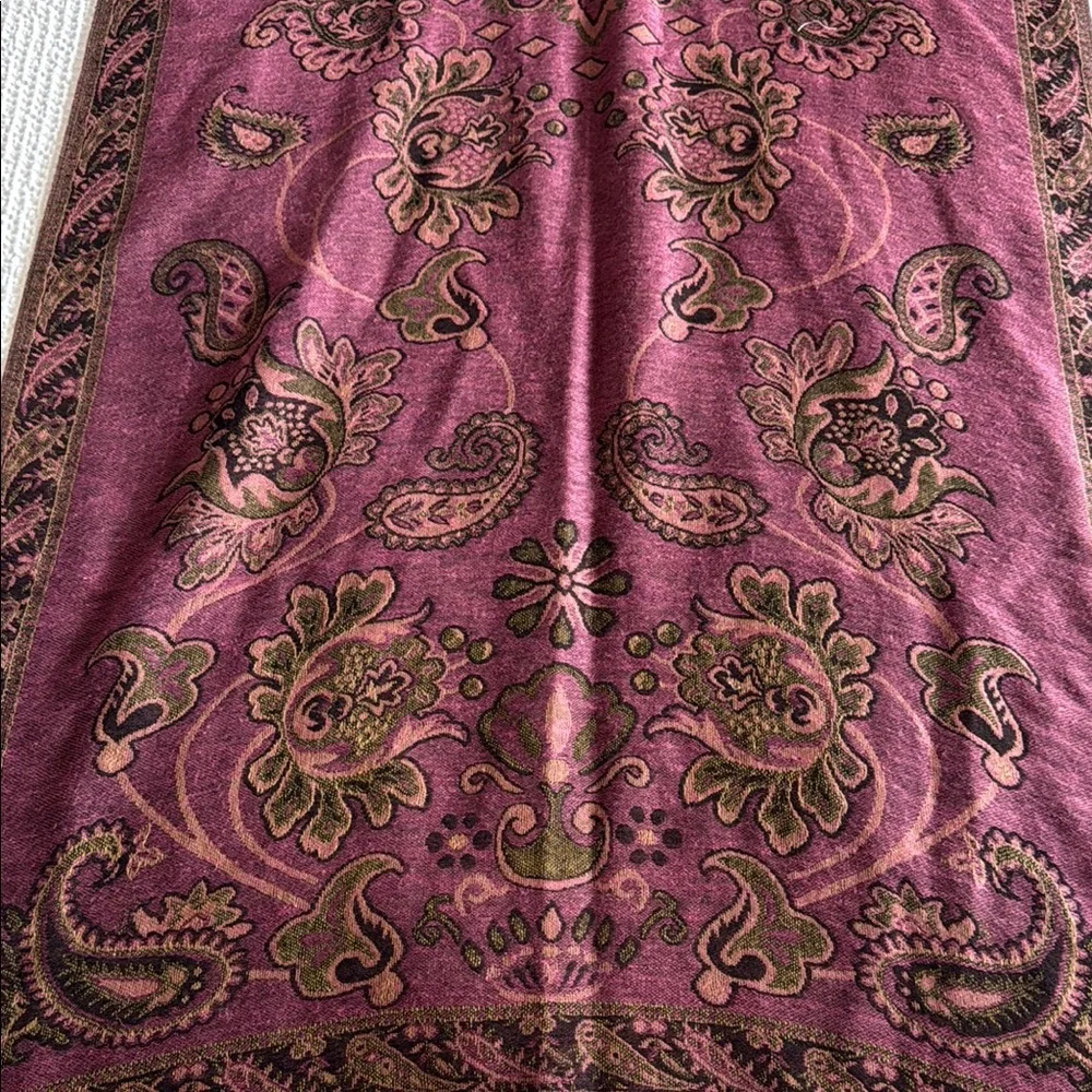 Purple Floral Paisley Embroidered Scarf with Fringe